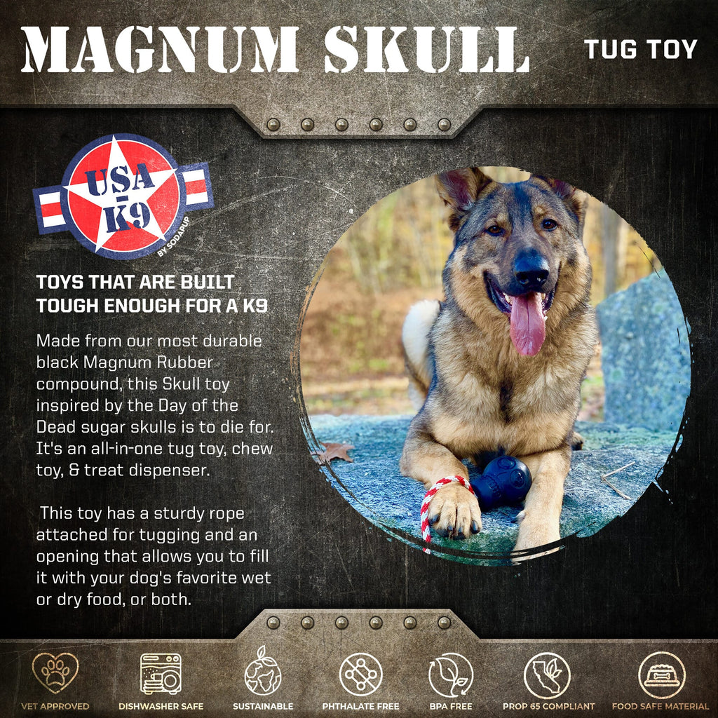 USA-K9 Magnum Skull - Black Magnum Rubber Chew Toy for Extreme Chewers