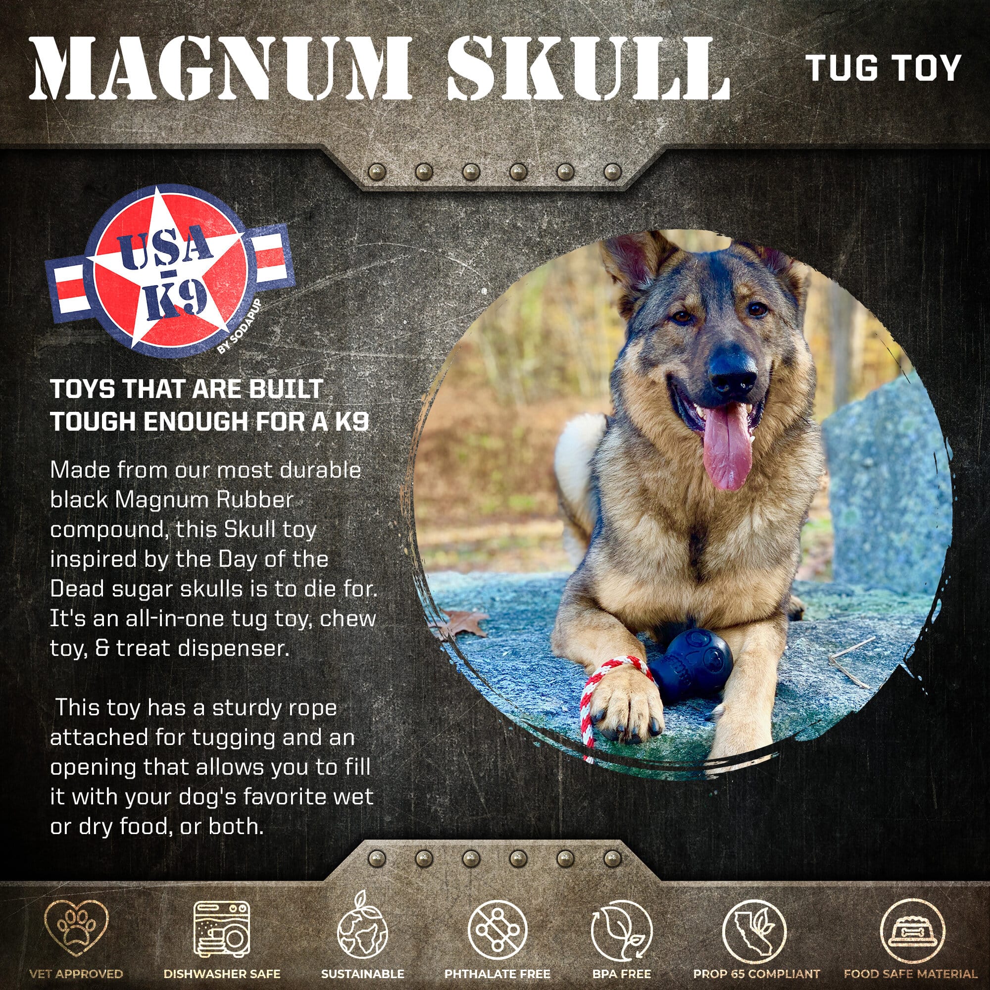 USA-K9 Magnum Skull - Black Magnum Rubber Chew Toy for Extreme Chewers