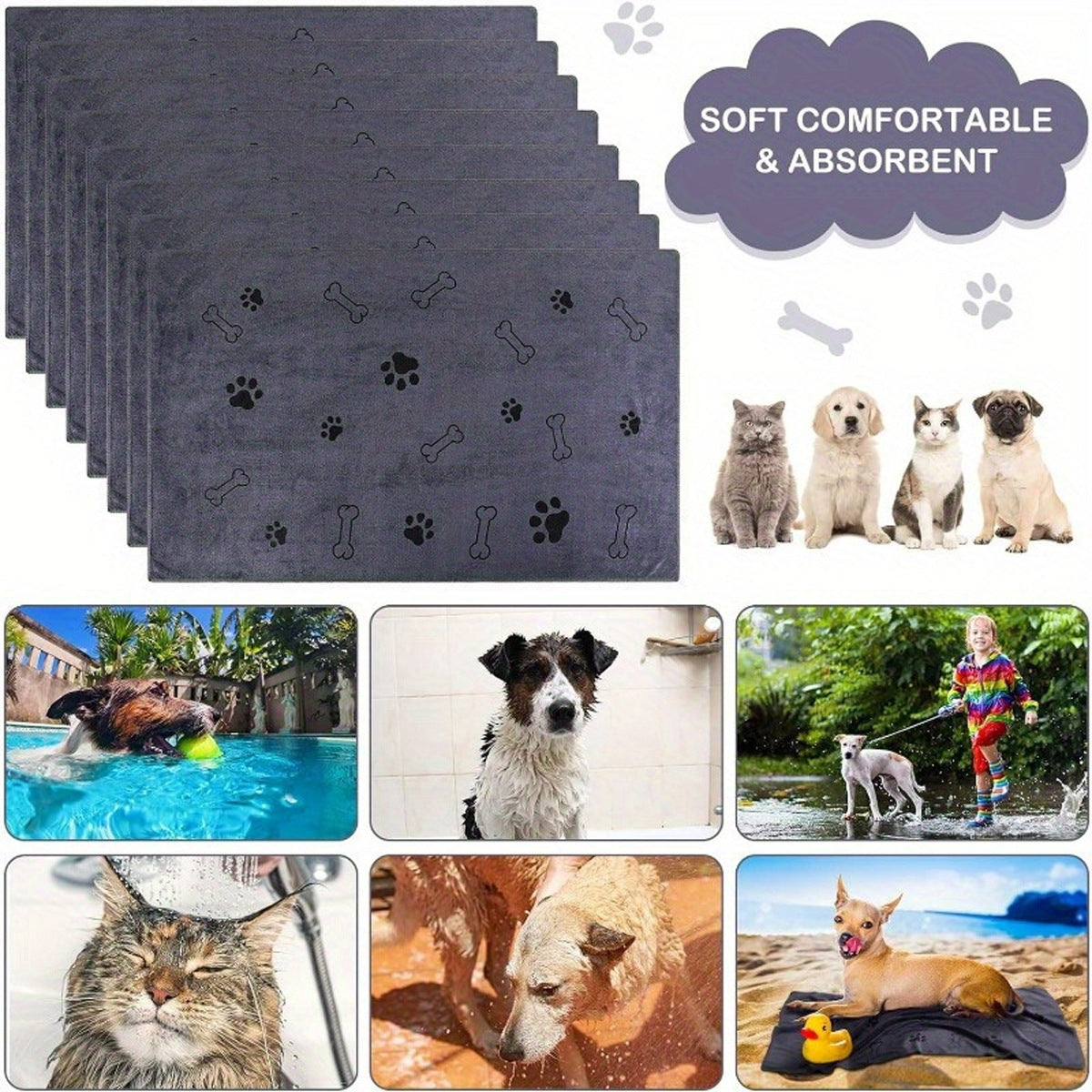 Pet Bath Towel Quick Drying & Absorbent for Dogs