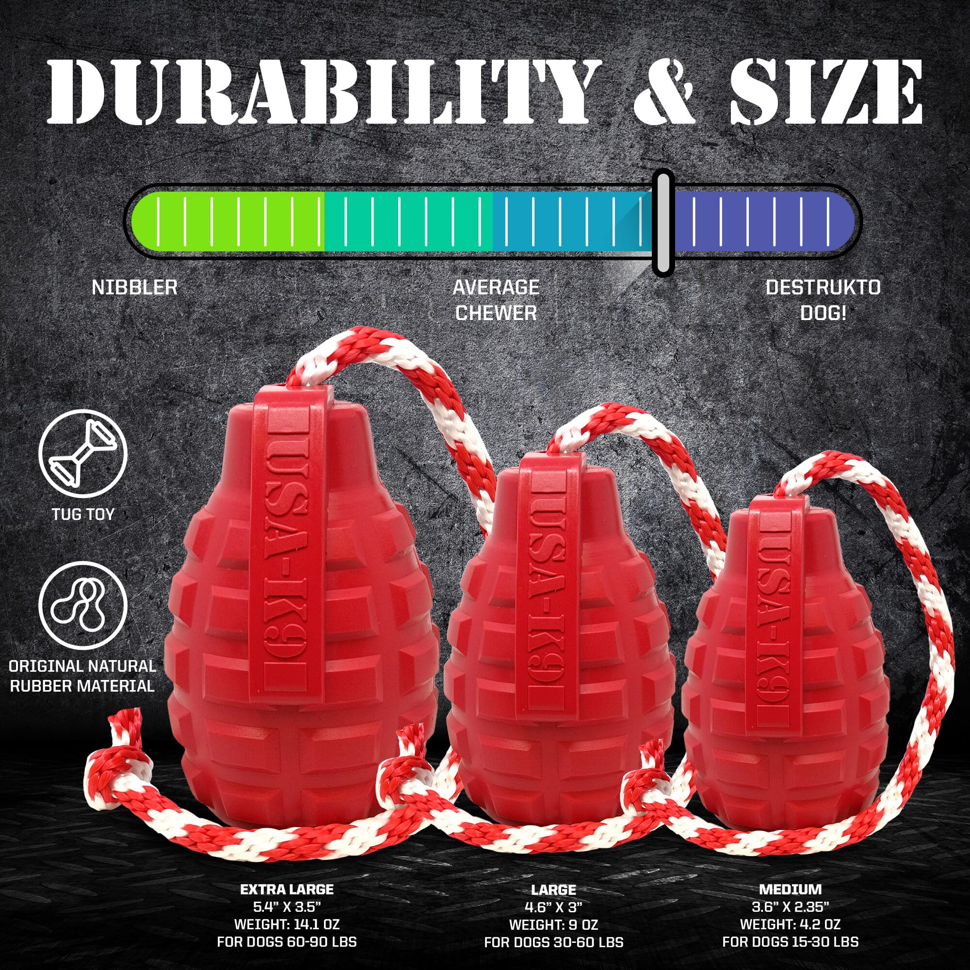 USA-K9 Grenade Rubber Dog Chew Toy | K9 Handler Reward Toy