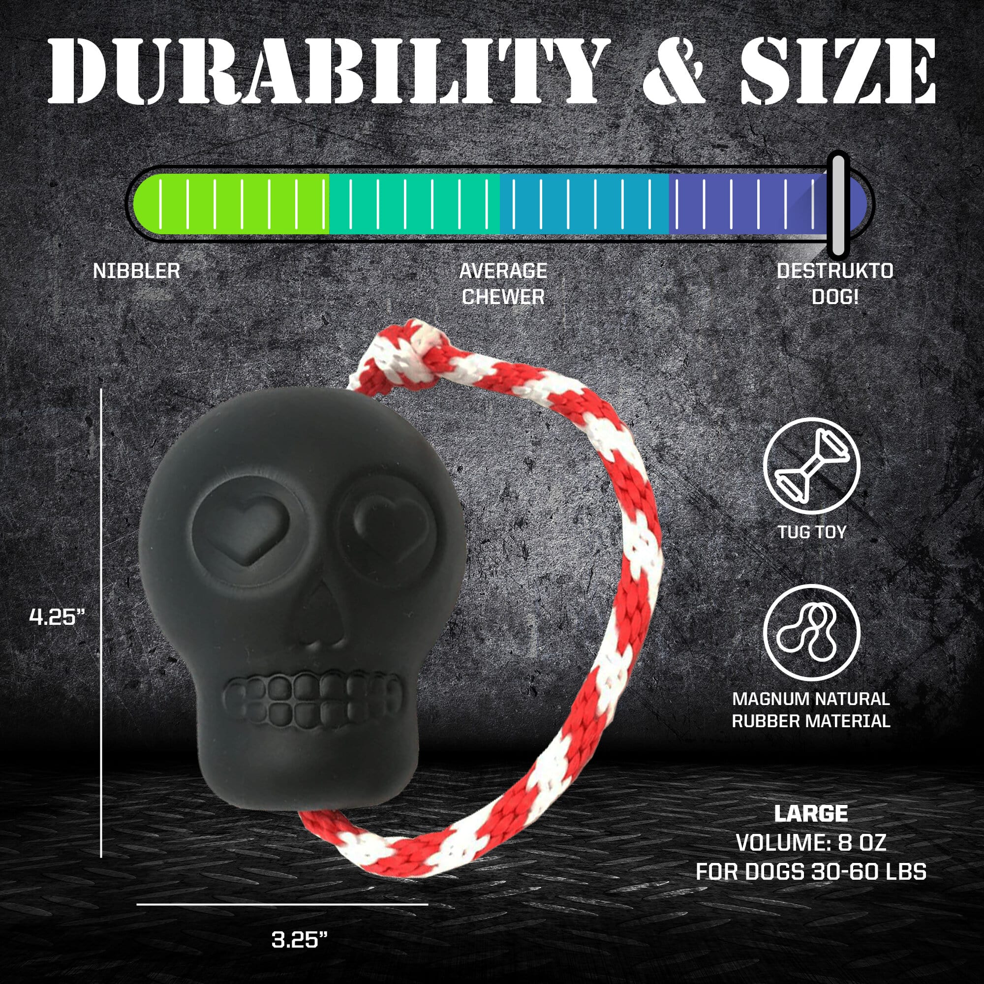 USA-K9 Magnum Skull - Black Magnum Rubber Chew Toy for Extreme Chewers