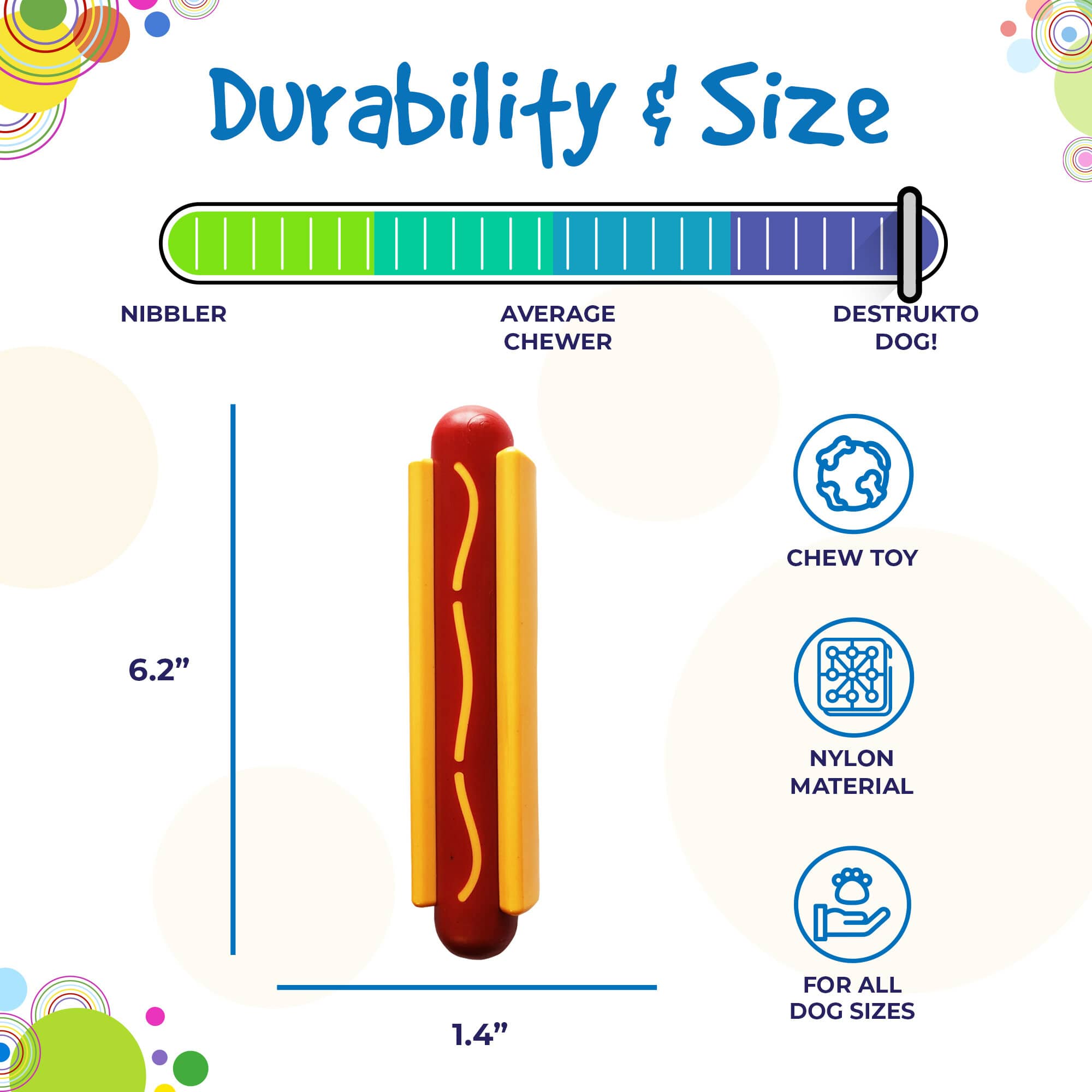 Hot Dog Nylon Dog Toy for Aggressive Chewers