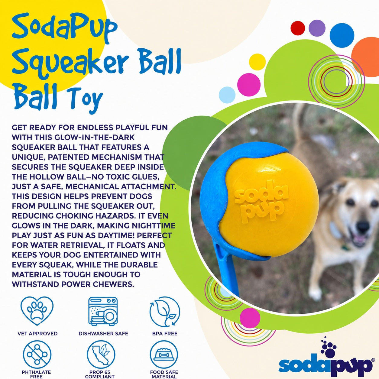 Squeak Ball - Durable Squeaky Dog Toy, Floats, Chew Toy