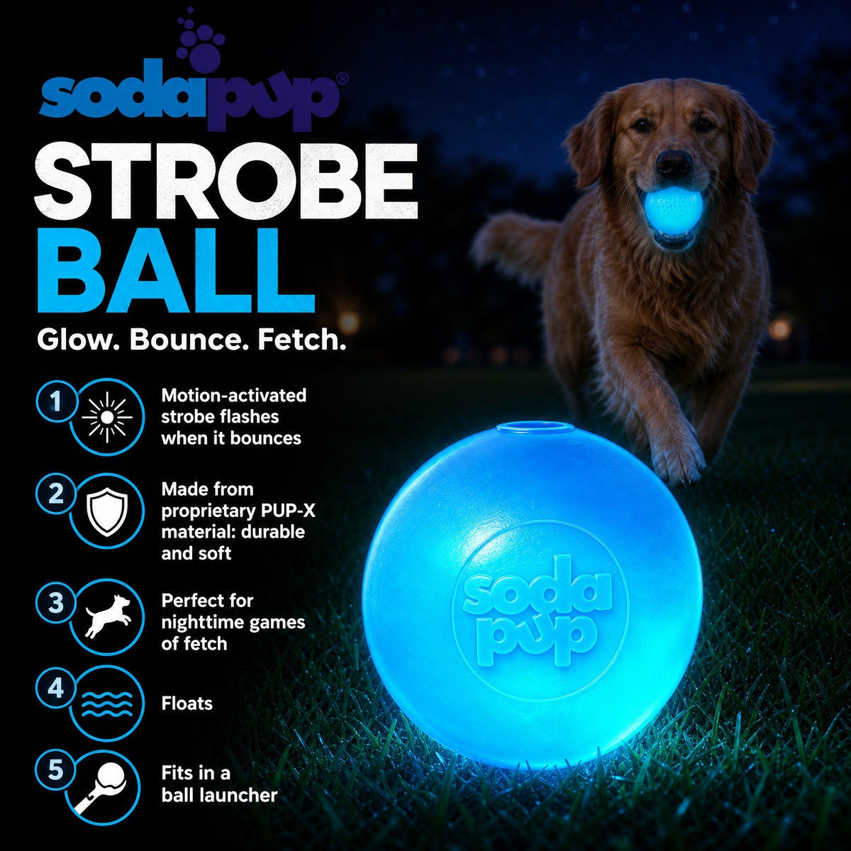 Strobe Ball Light-Up Dog Toy - Floating Chew Ball